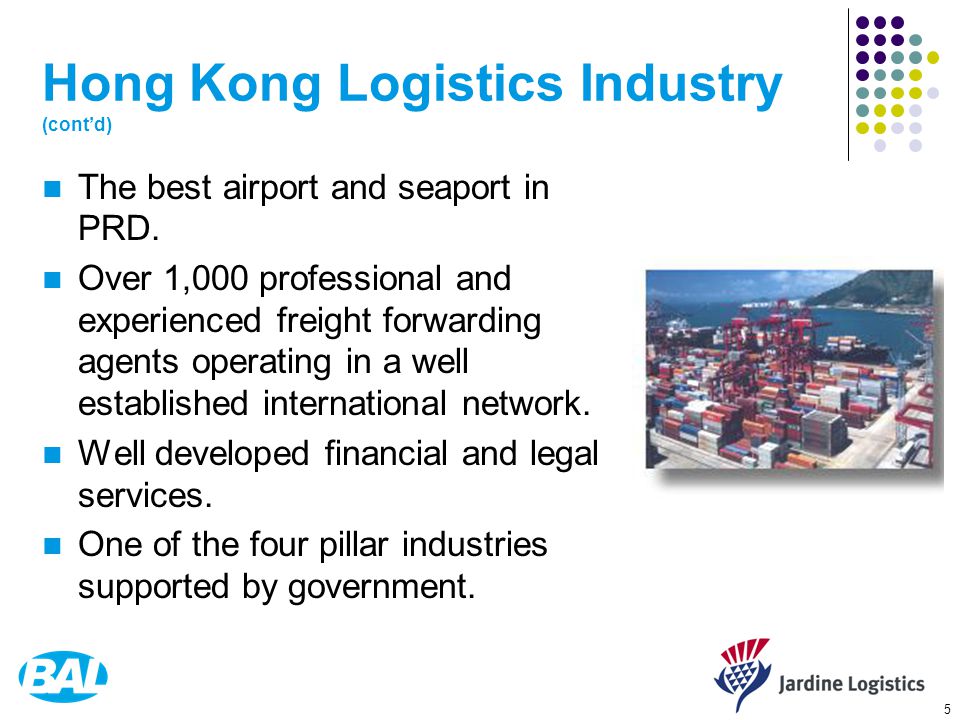 5 Hong Kong Logistics Industry (cont’d) The best airport and seaport in PRD.