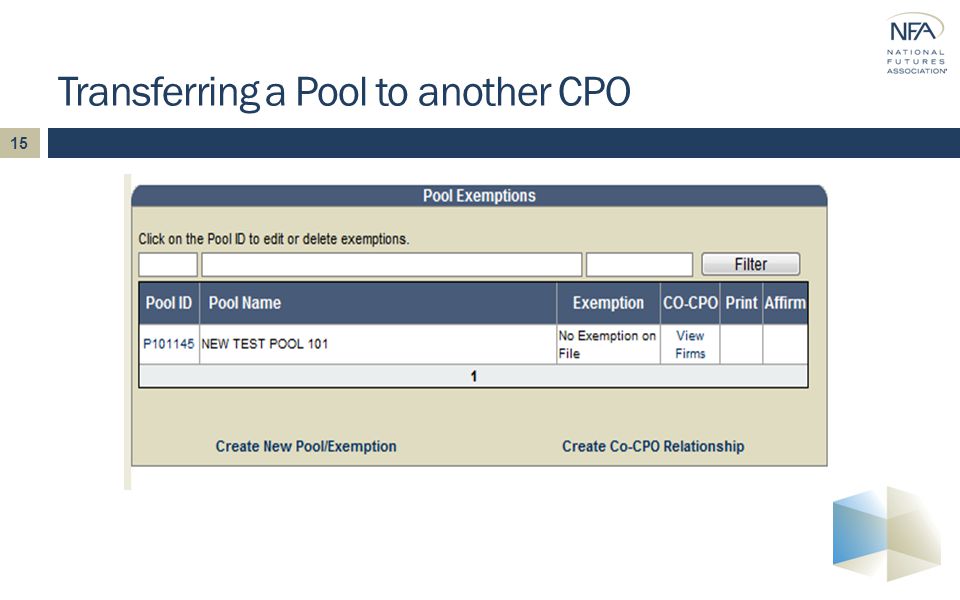 Transferring a Pool to another CPO 15