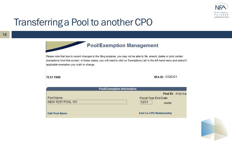 Transferring a Pool to another CPO 16