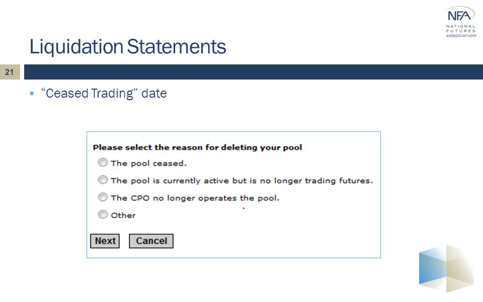 21  Ceased Trading date Liquidation Statements