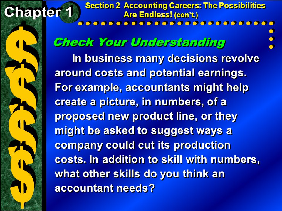 Check Your Understanding In business many decisions revolve around costs and potential earnings.
