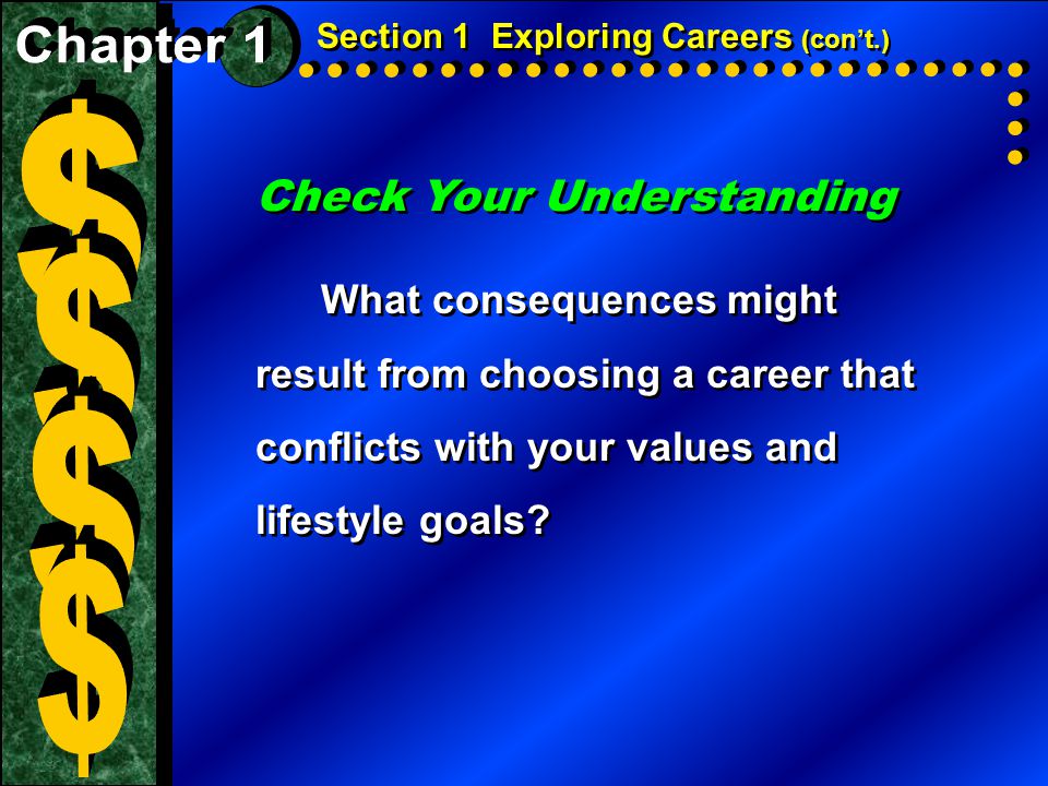 Check Your Understanding What consequences might result from choosing a career that conflicts with your values and lifestyle goals.