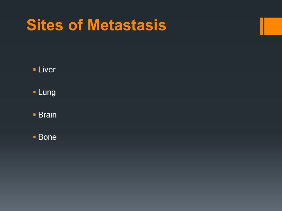 Sites of Metastasis  Liver  Lung  Brain  Bone