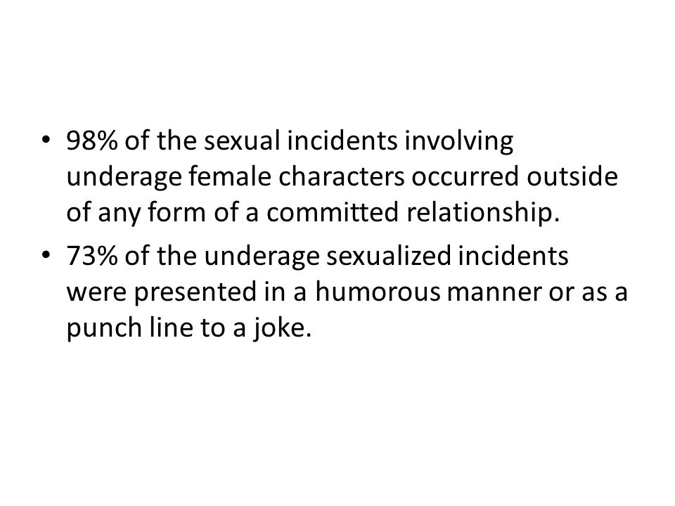 98% of the sexual incidents involving underage female characters occurred outside of any form of a committed relationship.