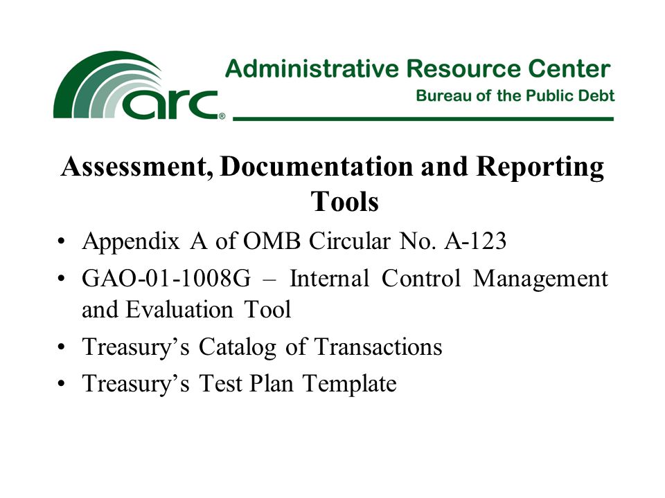 Assessment, Documentation and Reporting Tools Appendix A of OMB Circular No.