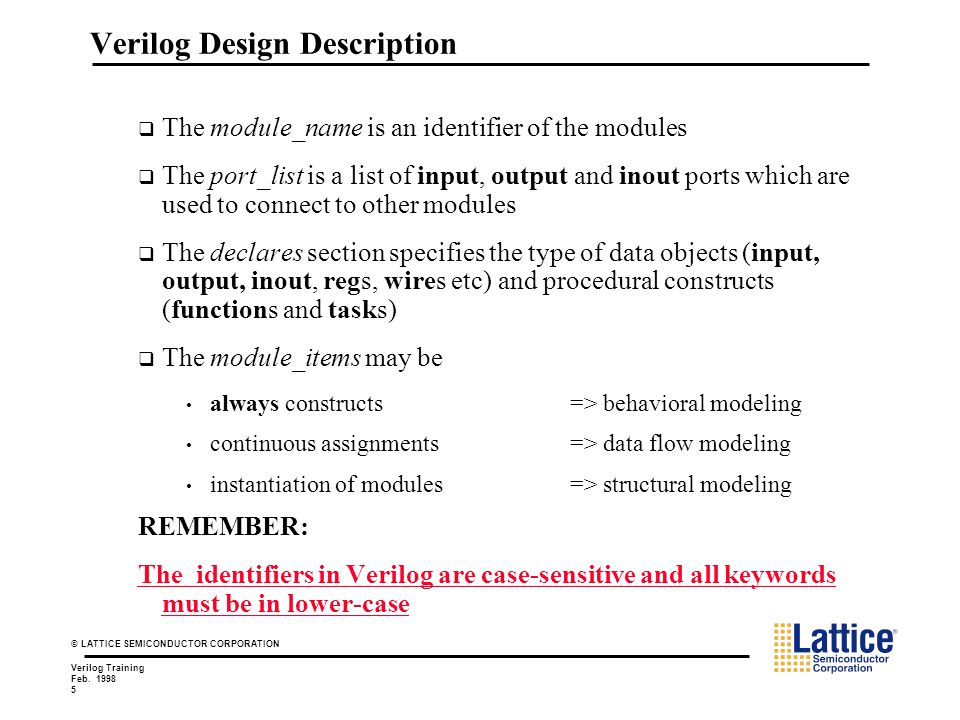 Lattice Semiconductor Corporation Verilog Training Feb Lattice Verilog Training Part I Jimmy Gao Ppt Download