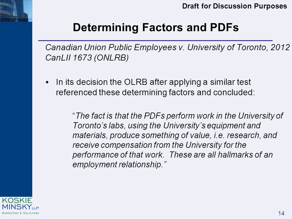 Determining Factors and PDFs Canadian Union Public Employees v.