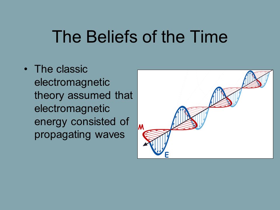 The Beliefs of the Time The classic electromagnetic theory assumed that electromagnetic energy consisted of propagating waves