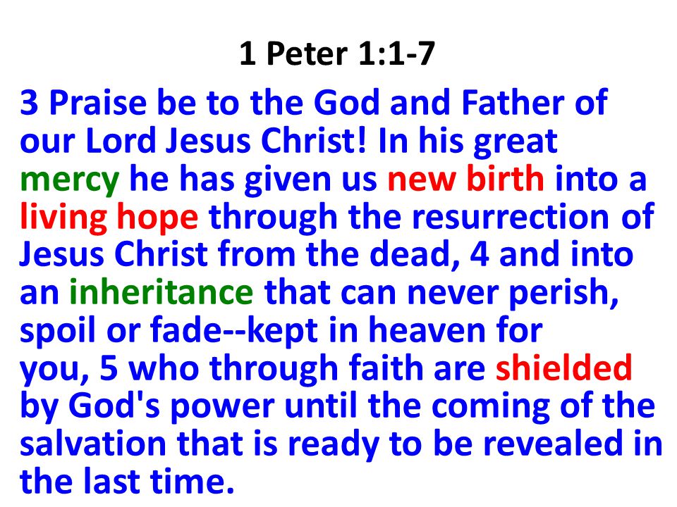 1 Peter 1:1-7 3 Praise be to the God and Father of our Lord Jesus Christ.