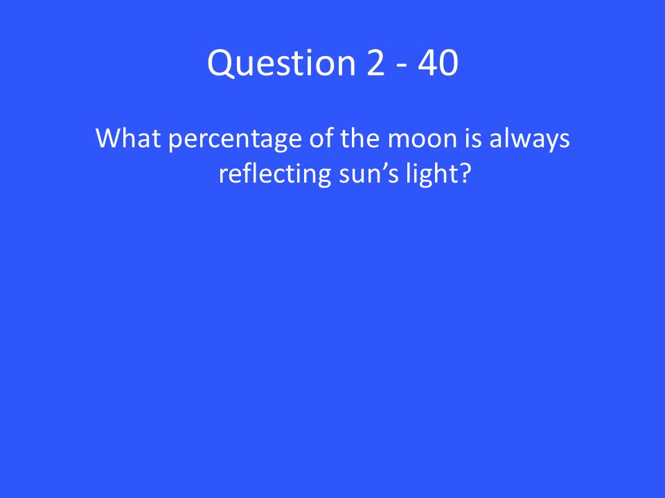 Question What percentage of the moon is always reflecting sun’s light
