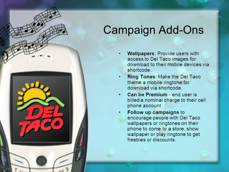 Campaign Add-Ons Wallpapers: Provide users with access to Del Taco images for download to their mobile devices via shortcode.