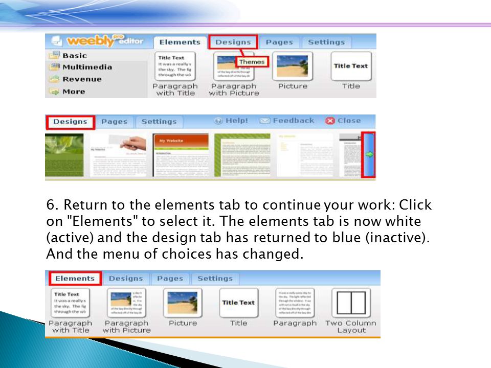 6. Return to the elements tab to continue your work: Click on Elements to select it.