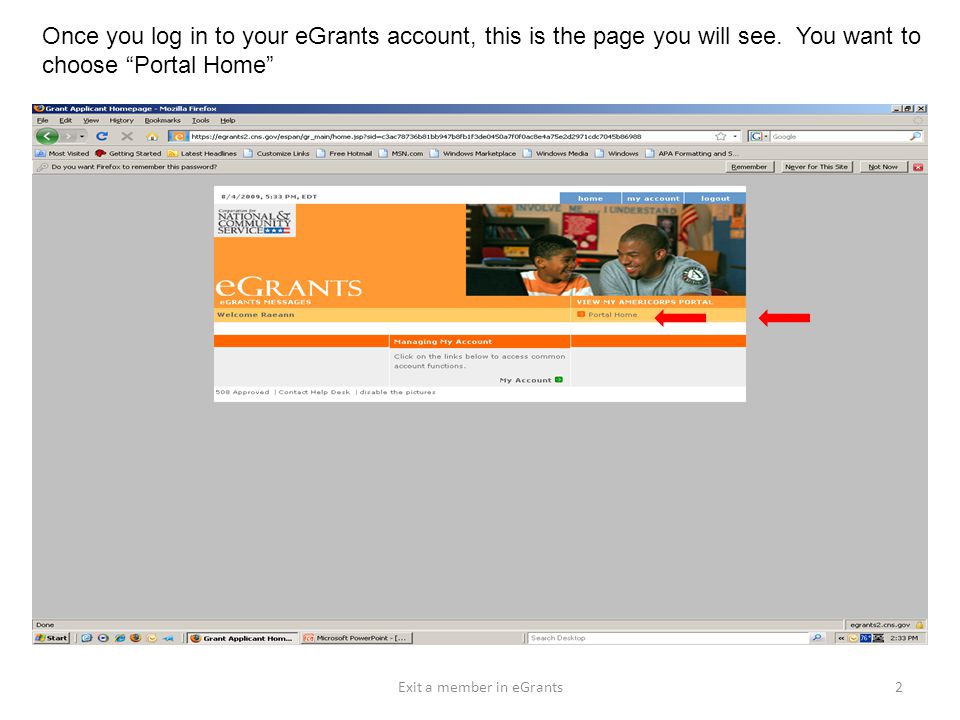 Once you log in to your eGrants account, this is the page you will see.