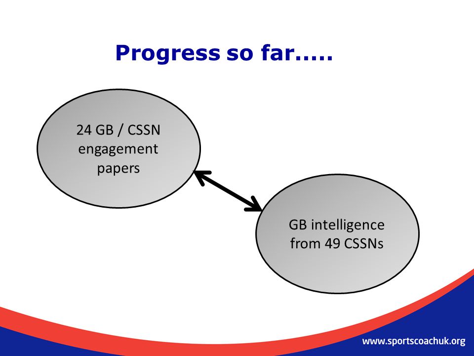Progress so far GB / CSSN engagement papers GB intelligence from 49 CSSNs