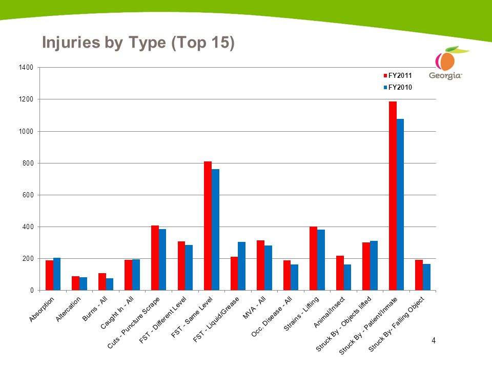 4 Injuries by Type (Top 15)