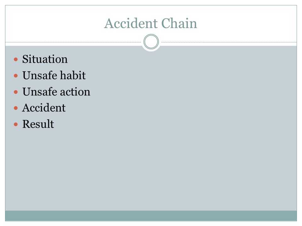 Accident Chain Situation Unsafe habit Unsafe action Accident Result