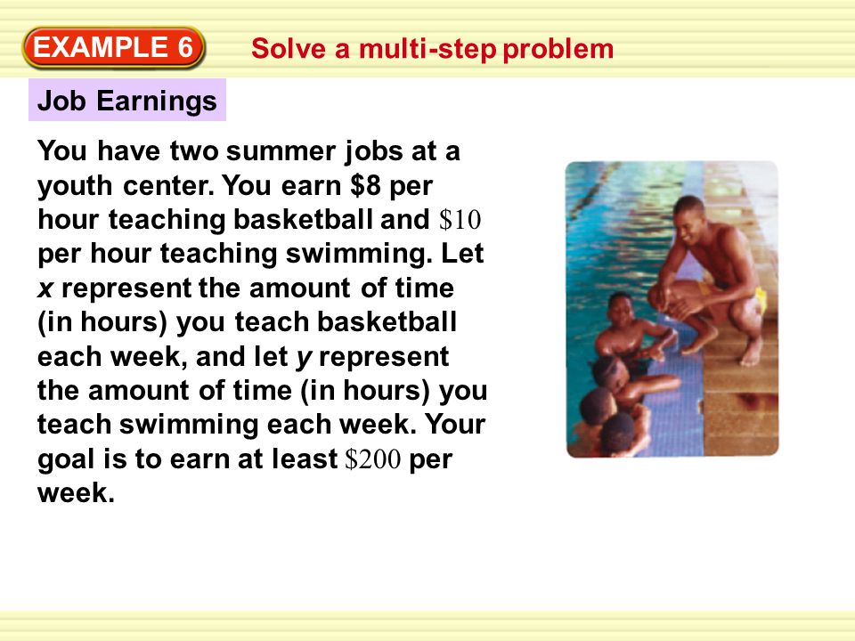 Warm-Up Exercises EXAMPLE 6 Solve a multi-step problem Job Earnings You have two summer jobs at a youth center.