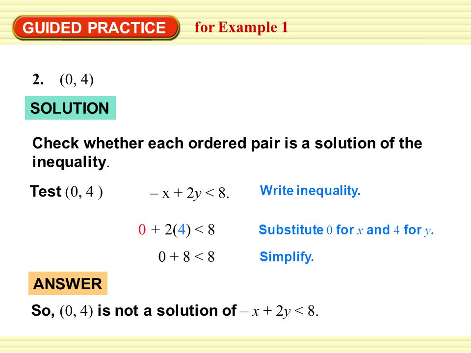 Warm-Up Exercises SOLUTION GUIDED PRACTICE for Example 1 2.