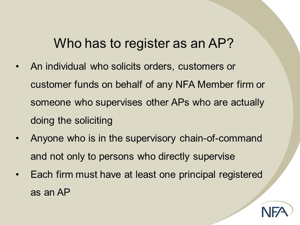 Who has to register as an AP.