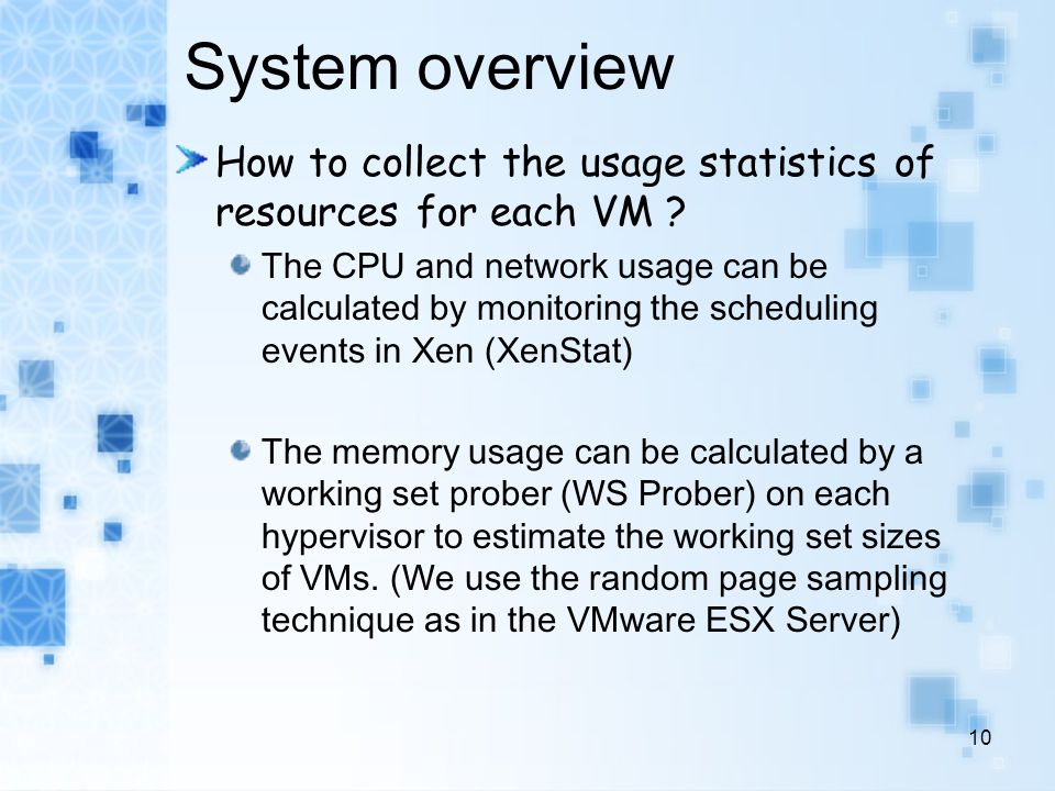 System overview How to collect the usage statistics of resources for each VM .
