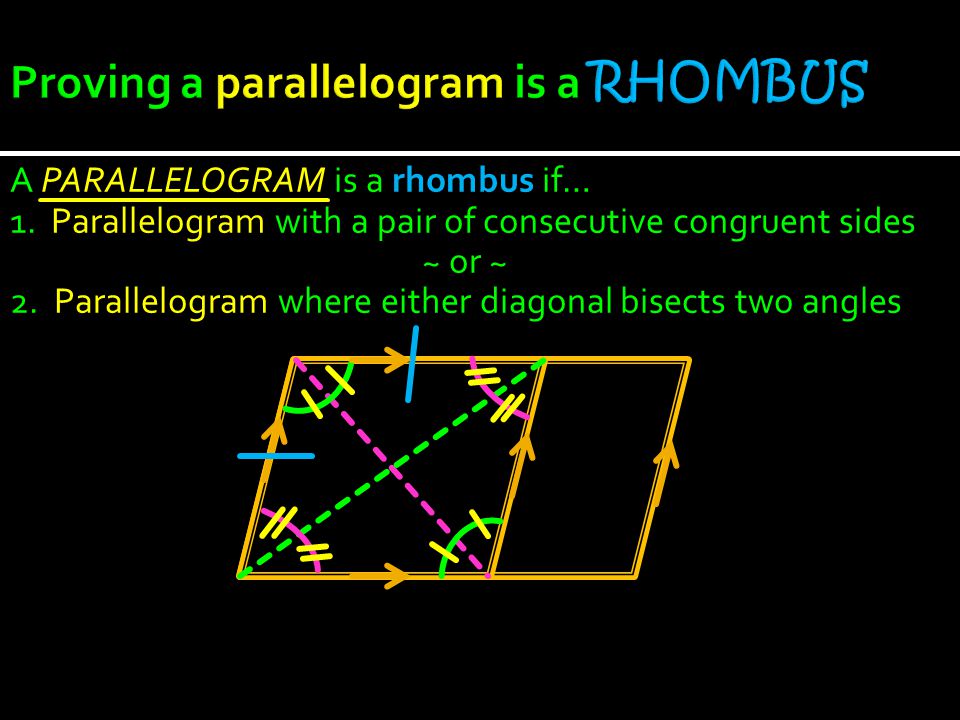 A PARALLELOGRAM is a rhombus if… 1.