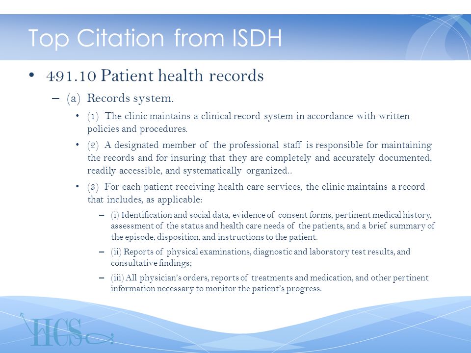 Top Citation from ISDH Patient health records – (a) Records system.