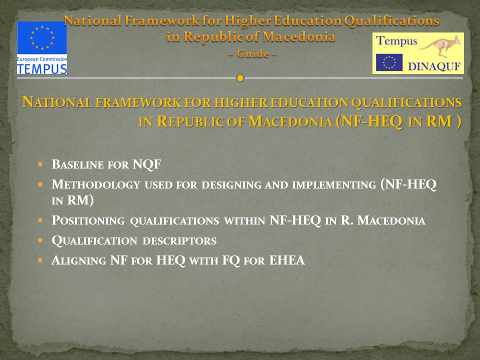 B ASELINE FOR NQF M ETHODOLOGY USED FOR DESIGNING AND IMPLEMENTING (NF-HEQ IN RM) P OSITIONING QUALIFICATIONS WITHIN NF-HEQ IN R.