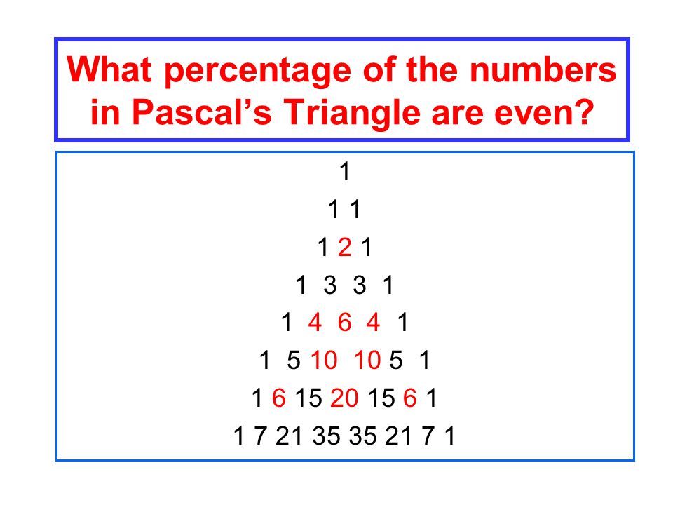 What percentage of the numbers in Pascal’s Triangle are even.