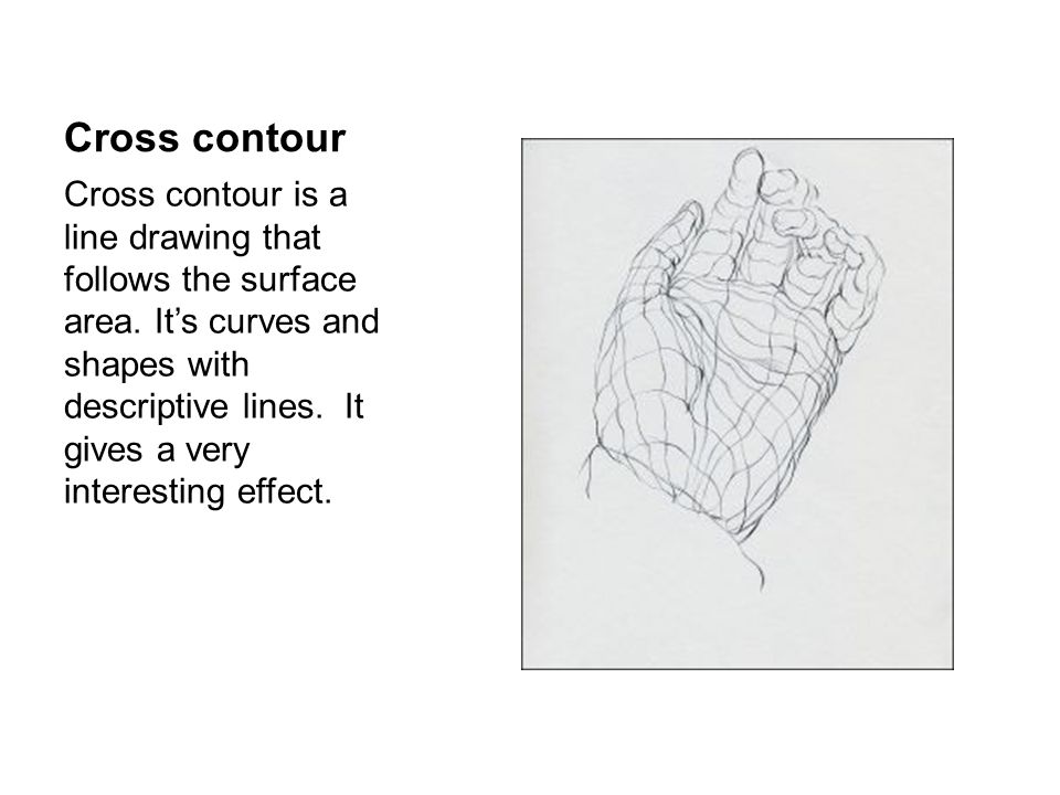 Cross contour Cross contour is a line drawing that follows the surface area.