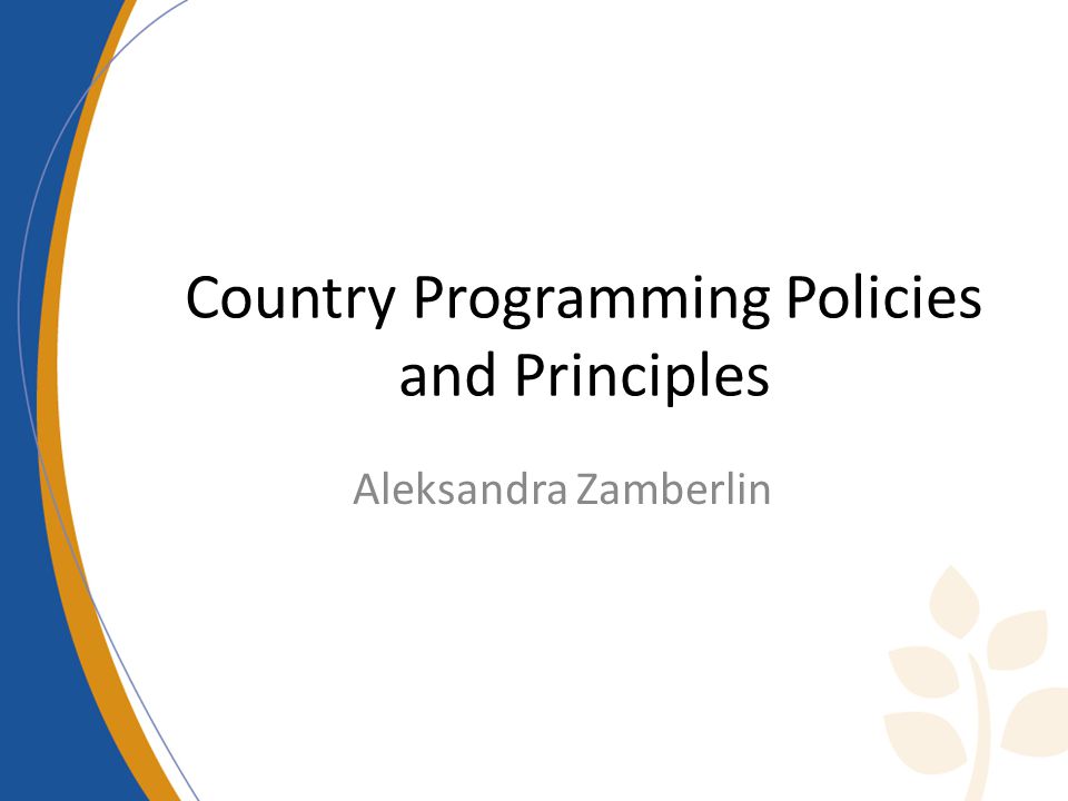 Country Programming Policies and Principles Aleksandra Zamberlin