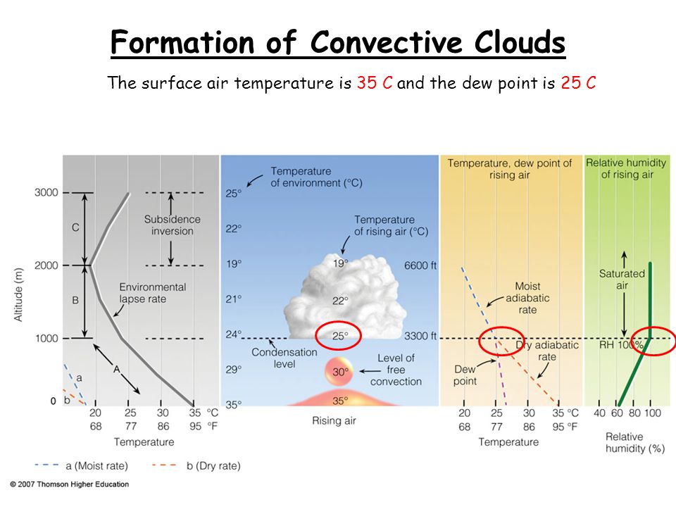 Formation of Convective Clouds The surface air temperature is 35 C and the dew point is 25 C