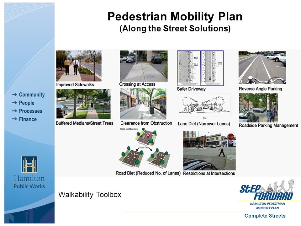 Complete Streets Walkability Toolbox Pedestrian Mobility Plan (Along the Street Solutions)