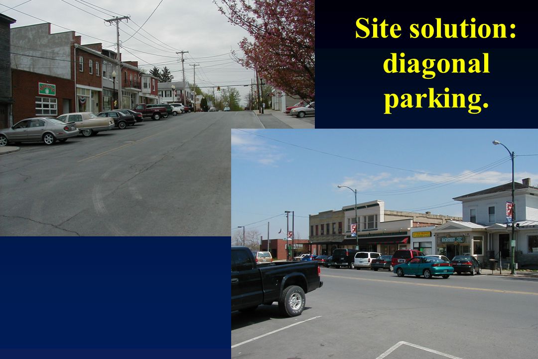 Site solution: diagonal parking.