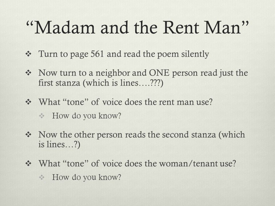 Madam And The Rent Man Questions For Analyzing Poetry Answers 71+ Pages Solution [3mb] - Latest Update 