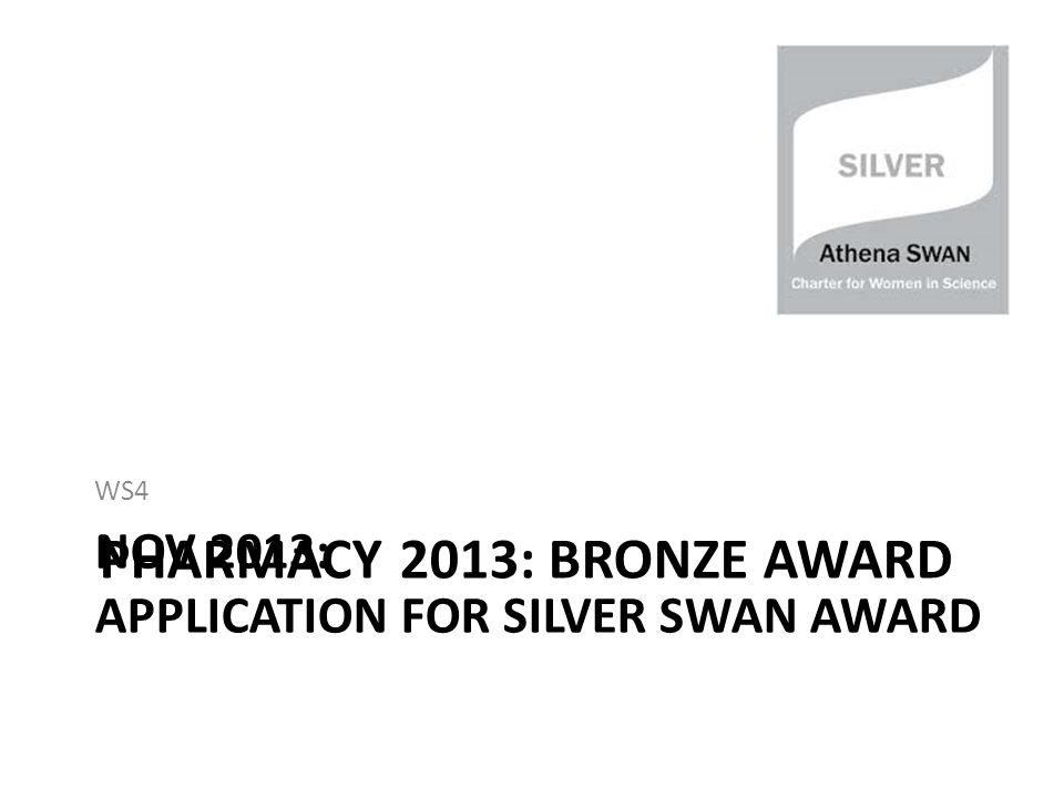 NOV 2013: APPLICATION FOR SILVER SWAN AWARD WS4 PHARMACY 2013: BRONZE AWARD