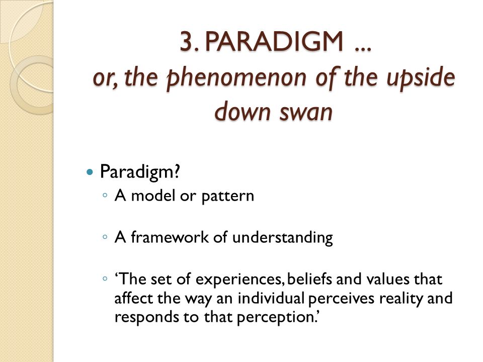3. PARADIGM... or, the phenomenon of the upside down swan Paradigm.