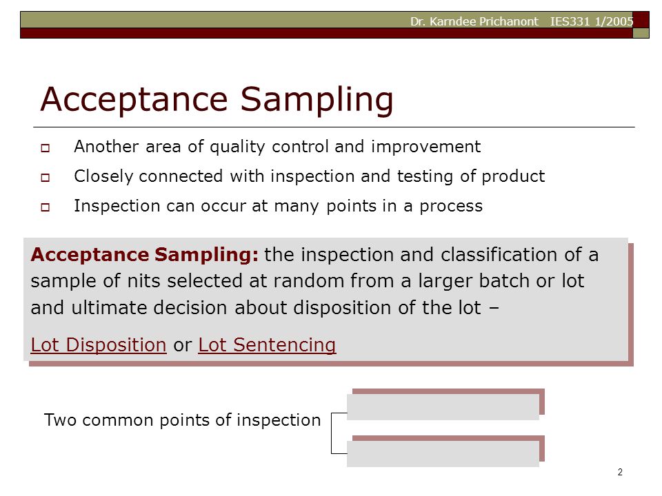 1 IES 331 Quality Control Chapter 14 Acceptance Sampling for Attributes –  Single Sampling Plan and Military Standard Week 13 August 30 – September 1,  2005. - ppt download