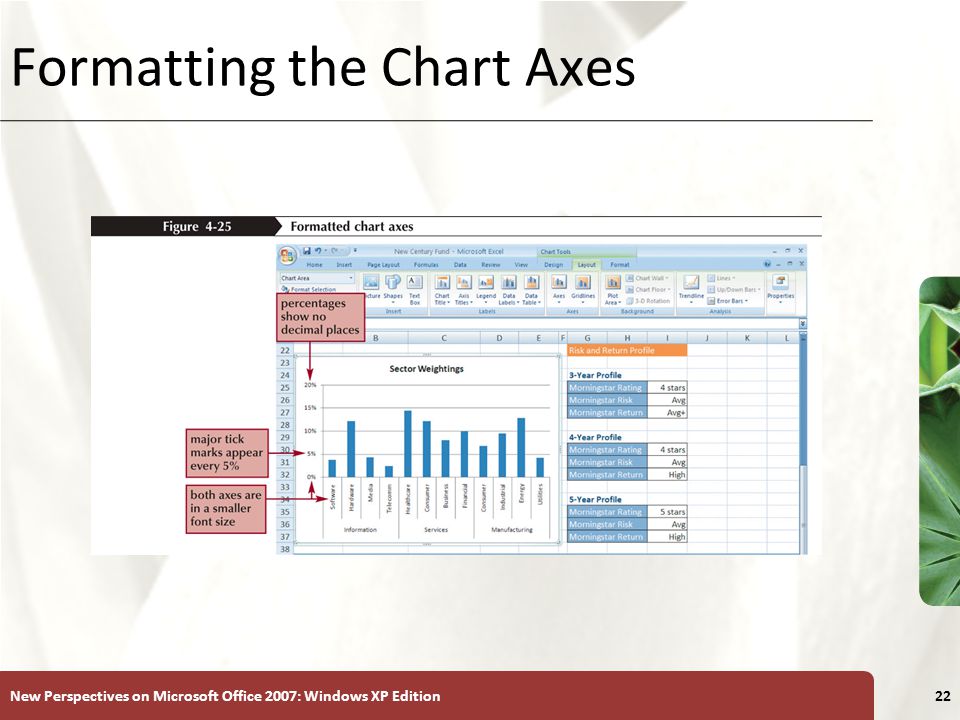 XP New Perspectives on Microsoft Office 2007: Windows XP Edition22 Formatting the Chart Axes