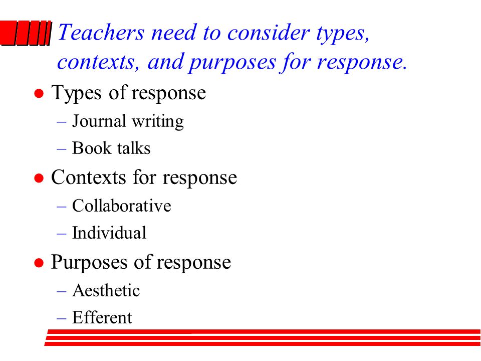 Teachers need to consider types, contexts, and purposes for response.