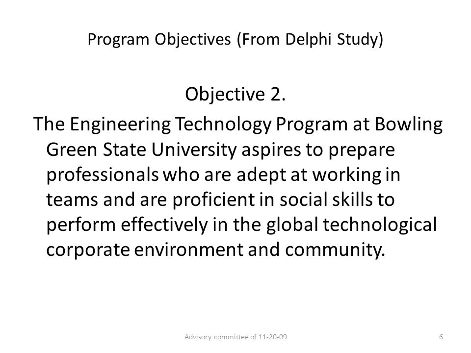 Program Objectives (From Delphi Study) Objective 2.