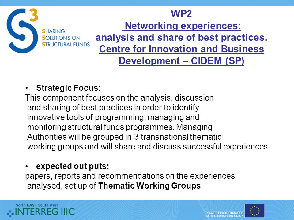 WP2 Networking experiences: analysis and share of best practices.