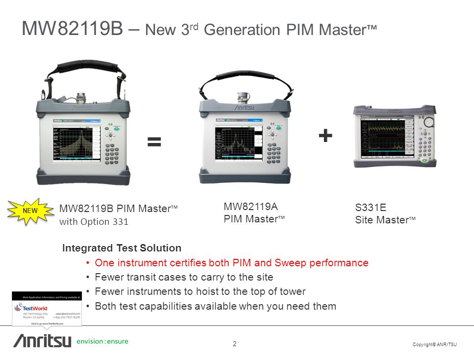 Anritsu Anritsu MW82119A Pim Maître Passive Intermodulation Analyseur Opt 190 Mw 82119A 