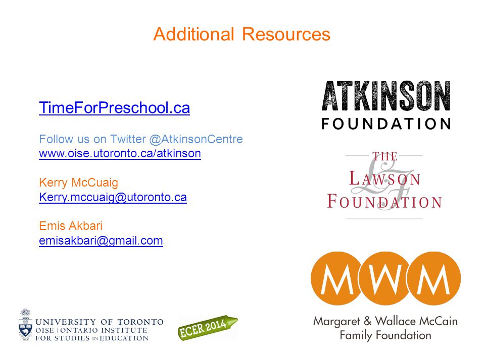 Additional Resources TimeForPreschool.ca Follow us on   Kerry McCuaig Emis Akbari