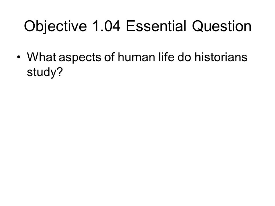 Objective 1.04 Essential Question What aspects of human life do historians study