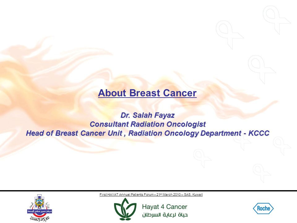 First HAYAT Annual Patients Forum – 21 st March 2010 – SAS, Kuwait About Breast Cancer Dr.