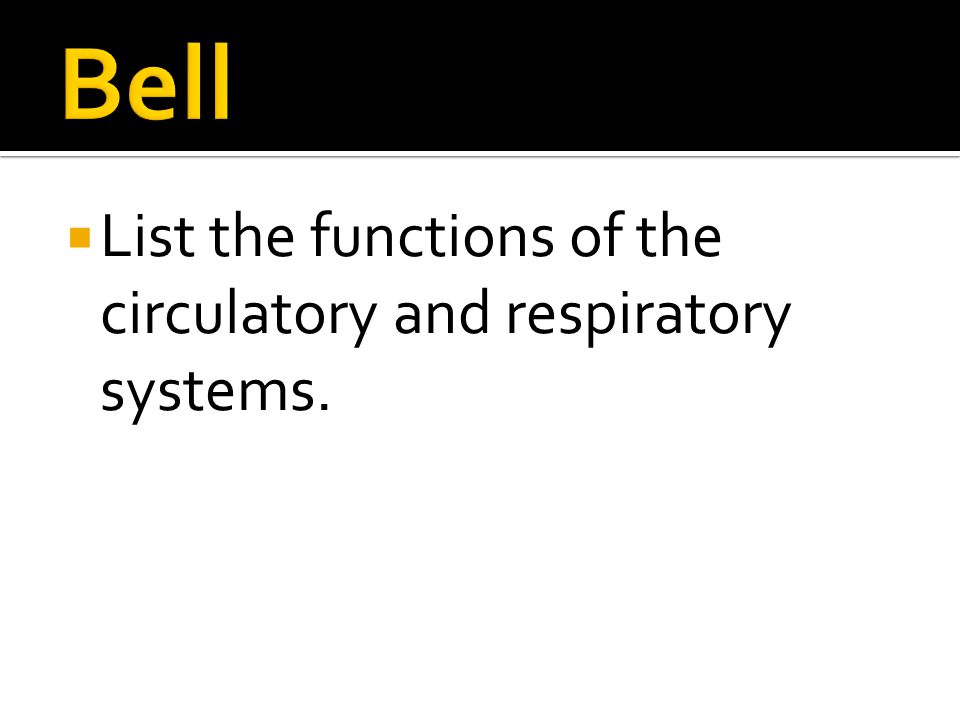  List the functions of the circulatory and respiratory systems.