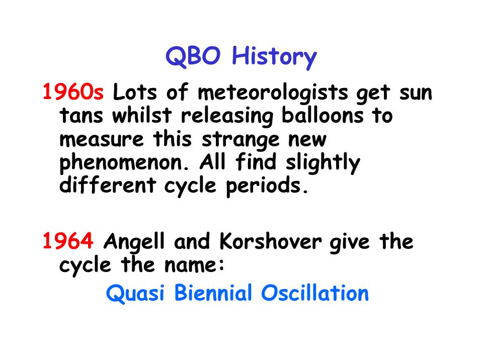 QBO History 1960s Lots of meteorologists get sun tans whilst releasing balloons to measure this strange new phenomenon.