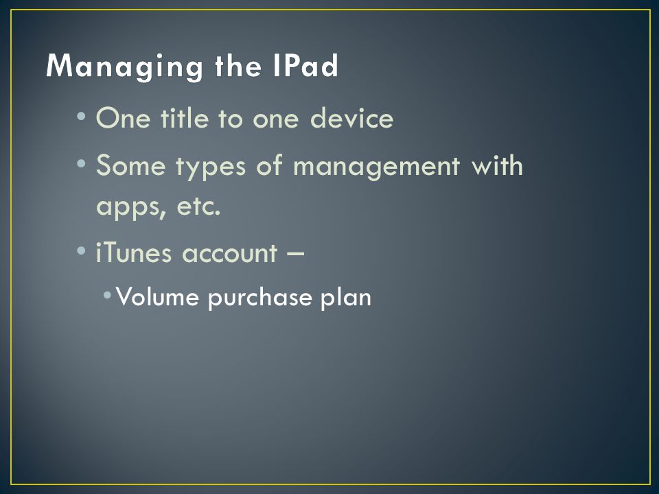 One title to one device Some types of management with apps, etc.