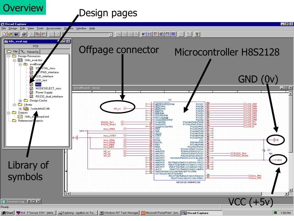 Sw module user files OrCad 9.2 in Sulautetut. Start  Cadence PSD 14.0   Capture Schematics, logical connections File  Open  Project   h8s_eval.opj. - ppt download