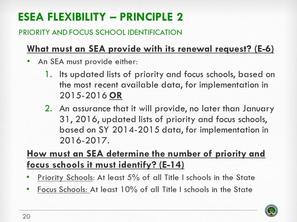 ESEA FLEXIBILITY – PRINCIPLE 2 What must an SEA provide with its renewal request.